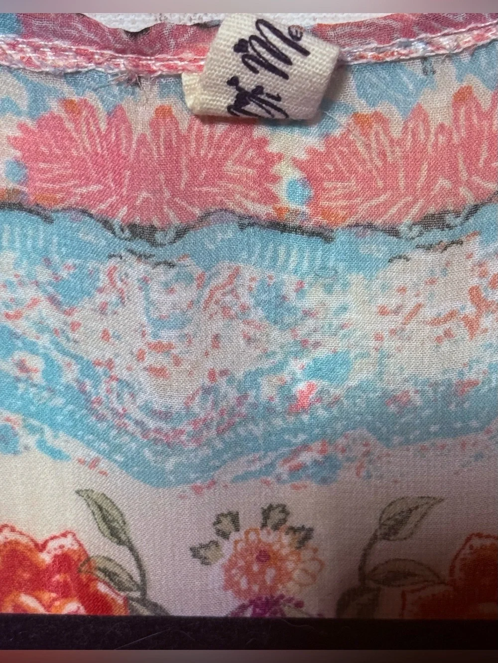 Floral Open-Front Fringe Kimono Shrug - Cream & Pastel Blue